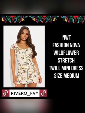 NWT | FASHION NOVA |  WILDFLOWER STRETCH TWILL MINI DRESS | SIZE MEDIUM